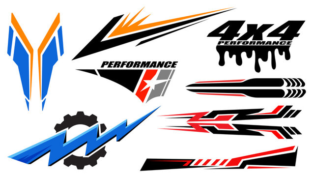 Car decals design. Set of vector stickers and labels. Geometric abstract striped car wrap vinyl decal.