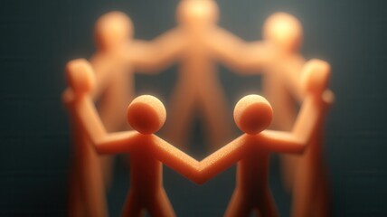 Orange abstract human figures linking arms a circle, representing teamwork, community, and connection social