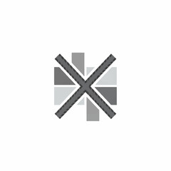 Abstract geometric X mark with shaded squares.