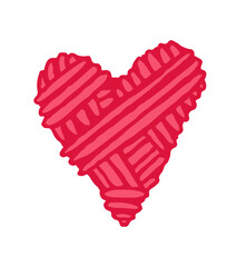 Red knitted yarn heart. Cozy handmade illustration symbolizing love, warmth, romance and craft. Perfect for Valentine&rsquo;s Day and greeting cards.
