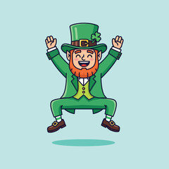Fototapeta premium Happy leprechaun jumping celebrating Saint Patricks Day.