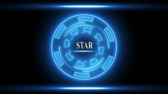 Futuristic Blue Glowing Star Animation with Dynamic Circular Light Effects and Modern Technology futuristic star glowing blue animation