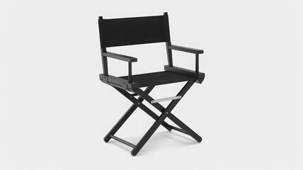 A black director's chair sits on a simple surface