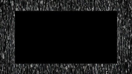 Digital Rain Matrix Code Background with Black Rectangle Frame.