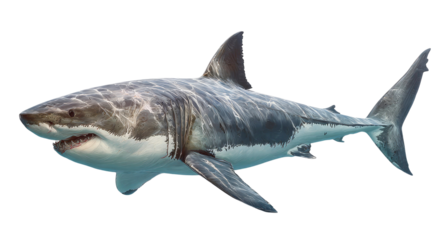 Great White Shark Swimming Isolated on Transparent Background
