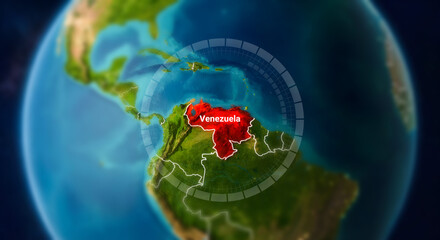 Venezuela highlighted in red on South America map.