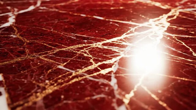 Close up of a polished red surface with veins and highlights