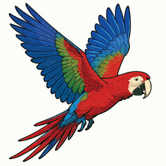 Obraz premium Red-and-Green Macaw Parrot Vector – Adult Ara Bird in Mid-Flight with Vibrant Feathers