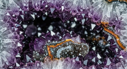 Amethyst geode closeup showing purple crystal formations