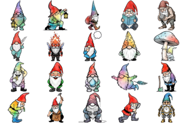 Collection of Whimsical Garden Gnomes Illustrations