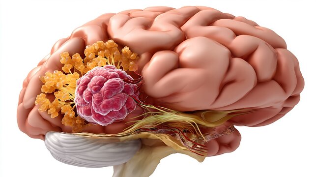 Flat realistic illustration of parietal lobe tumor showing brain anatomy localized mass simple gradients neurological educational look
