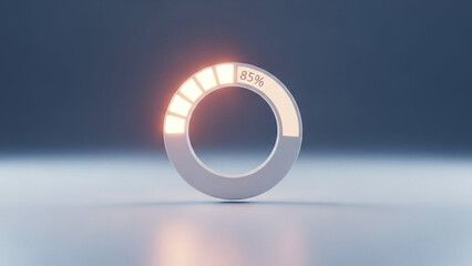 A glowing circular progress bar displaying 85 percent completion on a dark background
