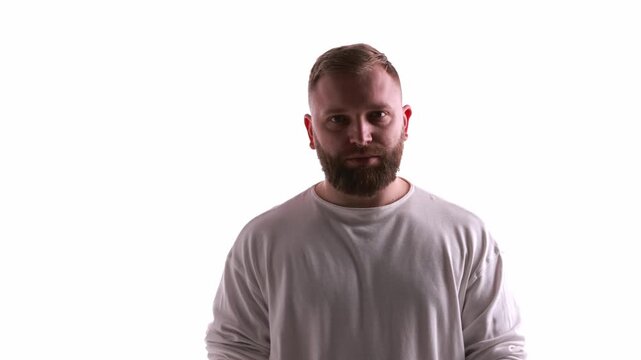 Bearded man looking at camera in 360 rotation sequence. Concept of corporate portal visuals, employee onboarding content, employer branding assets, and internal communication materials.
