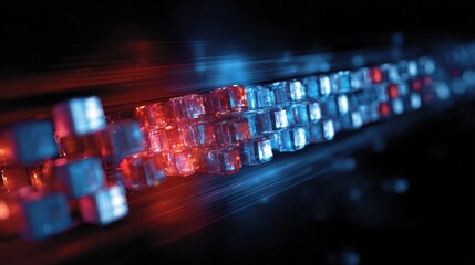 Digital Flow: A captivating shot showcases the essence of modern technology and data transmission. The image illustrates the abstract concept of high-speed data transfer and digital innovation. 