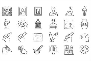 Art Gallery Outline Icons for Museum Websites, Online Exhibitions