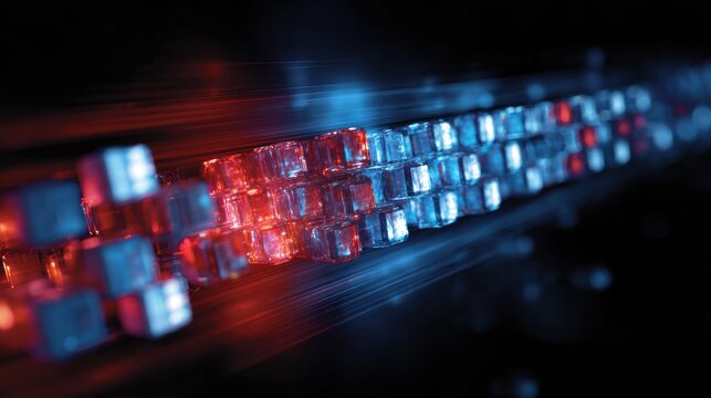 Digital Flow: A captivating shot showcases the essence of modern technology and data transmission. The image illustrates the abstract concept of high-speed data transfer and digital innovation.  - Powered by Adobe