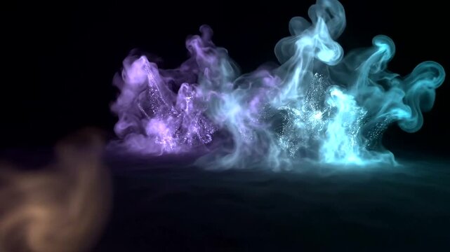 Colorful Smoke Clouds Rising in Darkness.