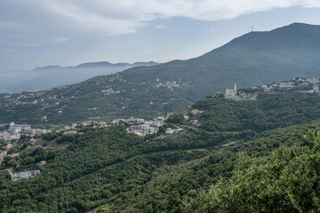 Fototapeta premium Aerial view Mountain Viewpoint of Bastia in the north of Corsica island - Genoese city overlooking the Mediterranean Sea