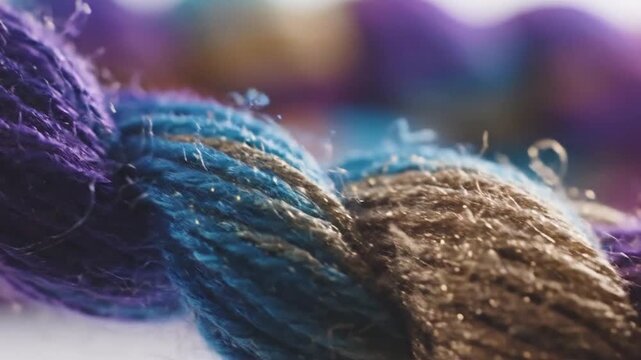Close-up of colorful braided rope, showcasing texture and detail in macro shot.