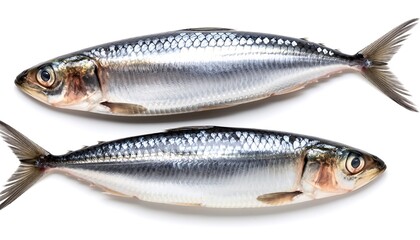 Fototapeta premium Two fresh sardines isolated on white background.
