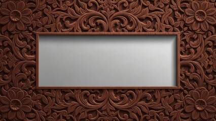 Ornate Dark Wood Carving Frame with Blank Rectangular Space.