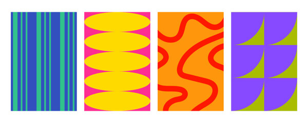 Collection of colorful abstract patterns. Decoration for artwork style, advertising, wrapping, printing, book cover, birthday gift paper. Vector illustration