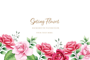 Elegant Watercolor Roses Floral Background with Green Leaves