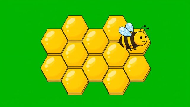 Cute Bee Flat 2D Cartoon Animation of a with Honeycomb Concept Video