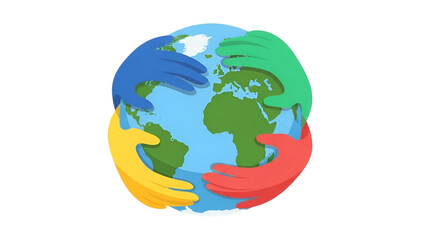 Obraz premium Colorful hands embrace the planet Earth symbolizing global unity and cooperation.
