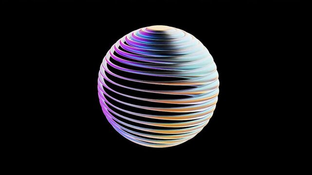 Iridescent spherical object against a black background features a spiraled, hollow design for a mesmerizing and impossible geometry  