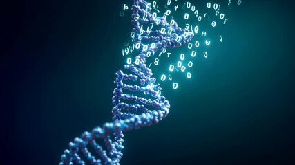 Digital dna helix binary code blue light biotechnology data science genetics abstraction innovation glowing dna helix twisting - Powered by Adobe