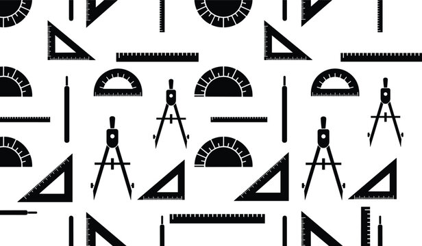 Vector set of drafting and geometry tools icons with rulers, protractors, set squares, compasses and drawing instruments for education and design