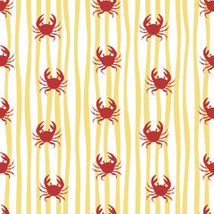 Pattern with crabs and starfish. Underwater seamless pattern