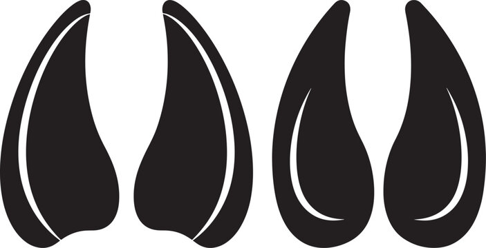 Black silhouette animal hoof or claw tracks, vector illustration of wildlife footprints for tracking, hunting, and nature exploration concepts.