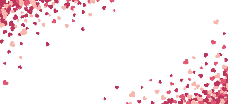 Valentines Day heart border frame, romantic corner design, red pink hearts pattern, love themed background, flat vector illustration