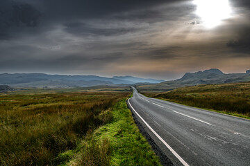 Abandoned Road Through Spectacular Rural Landscape Of Snowdonia National Park In North Wales, United Kingdom