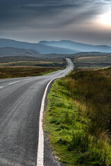 Abandoned Road Through Spectacular Rural Landscape Of Snowdonia National Park In North Wales, United Kingdom