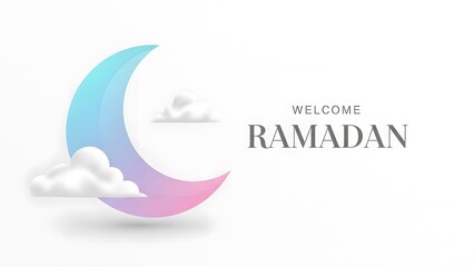 Greeting crescent moon welcoming the holy month of ramadan