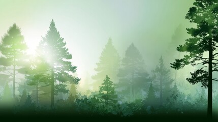 Fototapeta premium A forest with trees in the background and a misty sky