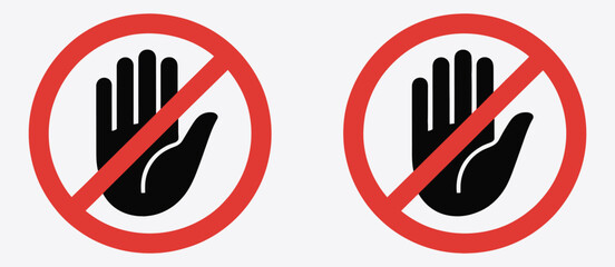 Do not enter prohibition sign with hand stop symbol and no entry restriction icon, flat warning illustration on transparent background, ideal for security signage, restricted areas, safety instruction