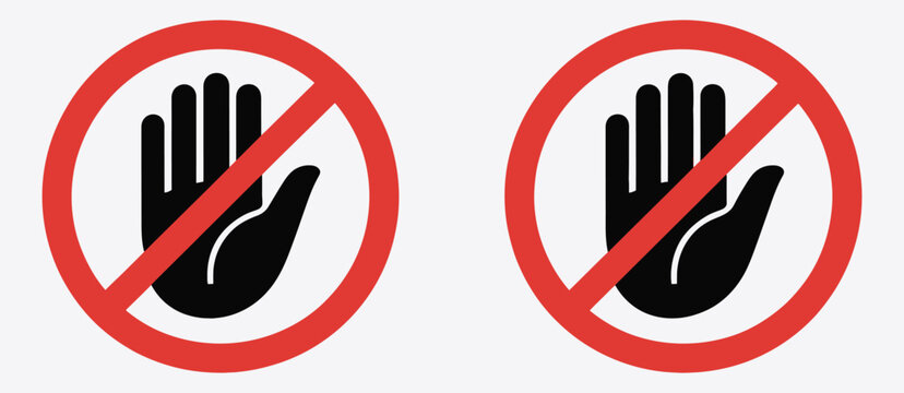 Do not enter prohibition sign with hand stop symbol and no entry restriction icon, flat warning illustration on transparent background, ideal for security signage, restricted areas, safety instruction