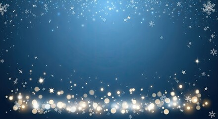A festive blue background with snowflakes and glowing lights, creating a magical winter scene.