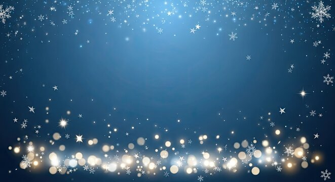 A festive blue background with snowflakes and glowing lights, creating a magical winter scene. - Powered by Adobe