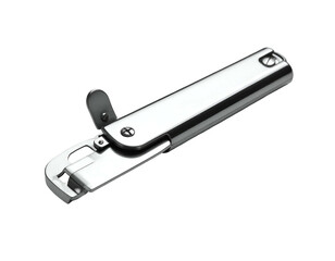 Polished metal multitool opener with lever and hook
