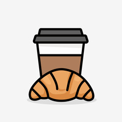 Coffee cup with croissant, flat design