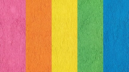 Vibrant rainbow colored wall with pink, orange, yellow, green, and blue stripes