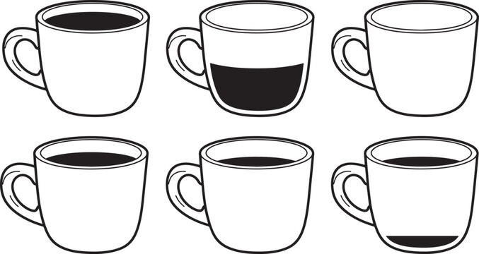 Coffee cup fill level sequence showing different liquid quantities