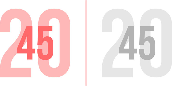 Abstract Grainy Gradient Year 2045 Pack. Isolated Modern New Year Future Concept Transparent Background