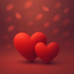 Two Red Hearts on Red Background &ndash; Love and Relationship Concept