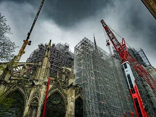 Cathedral Notre Dame Under Construction For Rebuilding After Fire In Paris, France